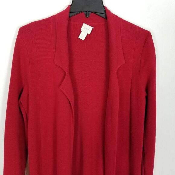 Chico's Women Size Cotton Knit Long Cardigan Sweater Size M Red Pocket Lagenlook - Picture 2 of 9